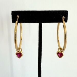 Luv AJ Gold Hoop Earrings with Red Heart Charm